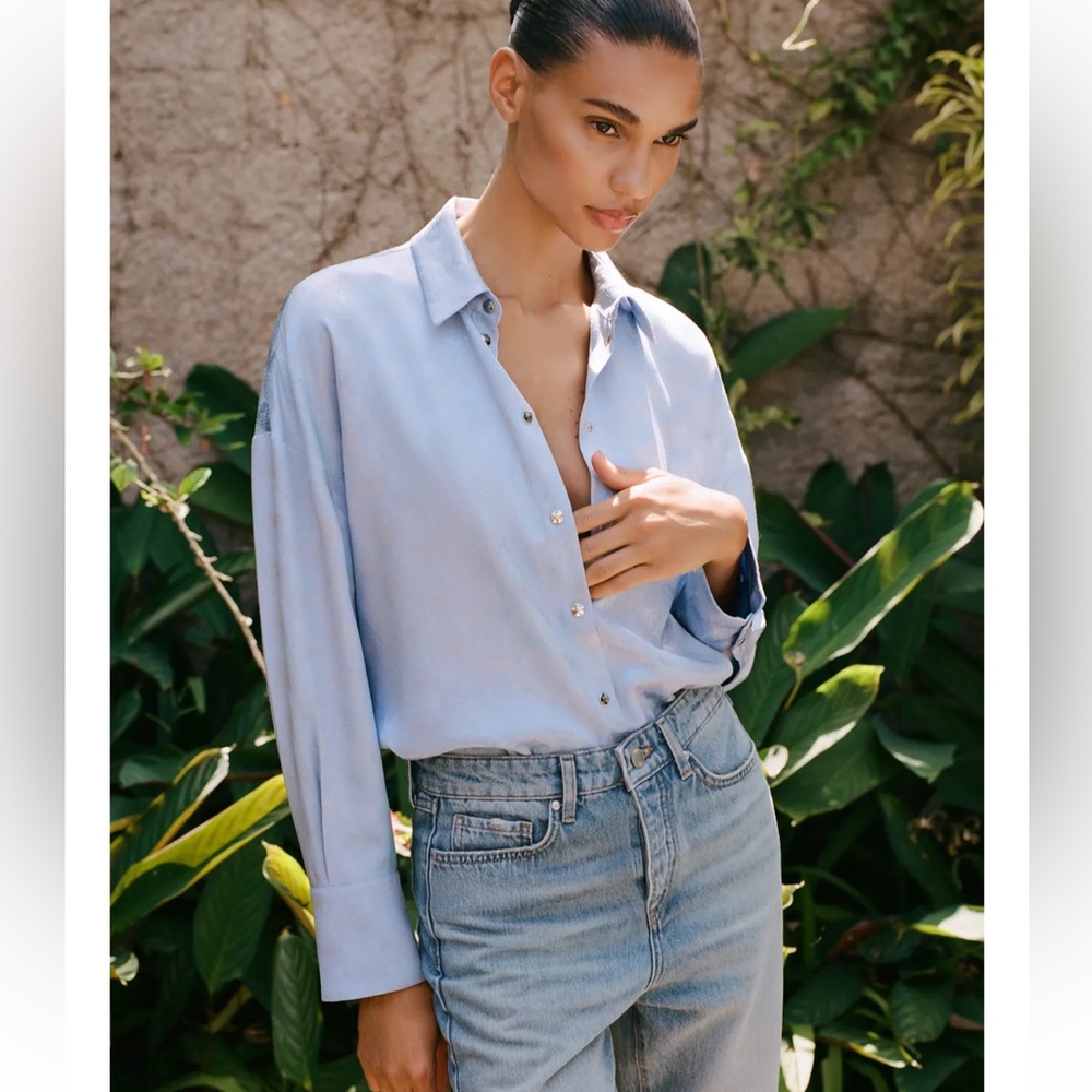 ZARA FLOWY JACQUARD TOP WITH SNAP BUTTONS
